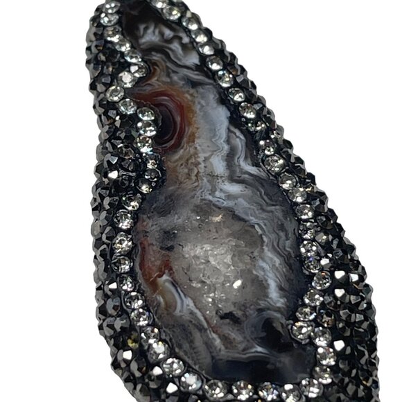 Sliced Geode Pendant Necklace Gem Stone Agate Glass Bead Chain Jewelry u - Picture 3 of 8